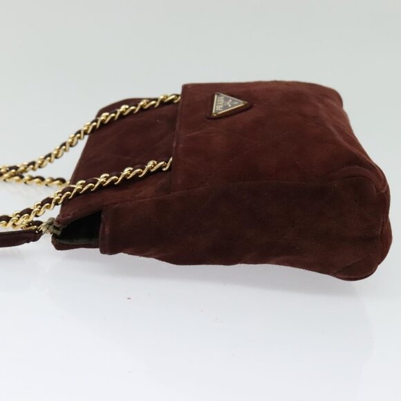PRADA Chain Shoulder Bag Suede Brown Gold Auth - Picture 4 of 16
